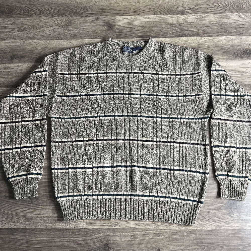 VTG Basic Editions Sweater Mens XL Acrylic Stripe 1990s Biggy Cosby Grandpa‎